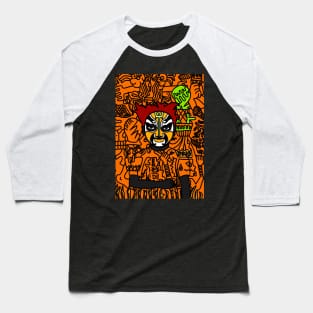 Hatshepsut - Male Character with Chinese Mask and Dark Eyes in a Doodle Background Baseball T-Shirt